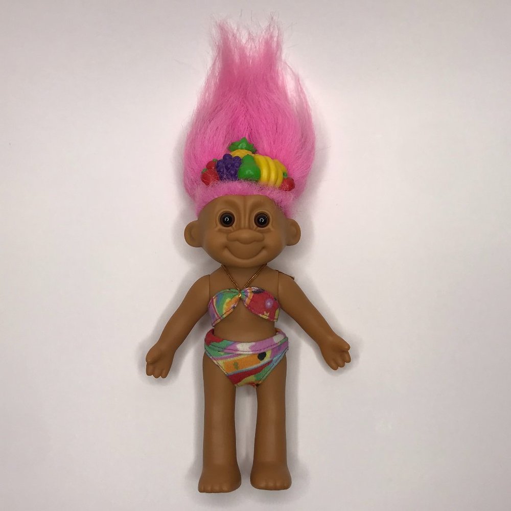 2/$10 Vintage Russ Tropical Tracey 7" Troll Doll Pink